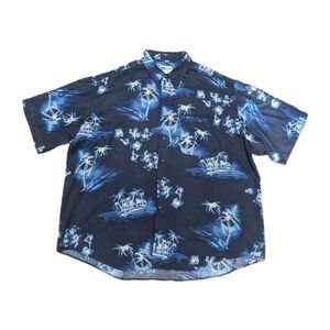Vintage Untied Men's XL Hawaiian Shirt Navy Blue Rayon Tropical Island Print